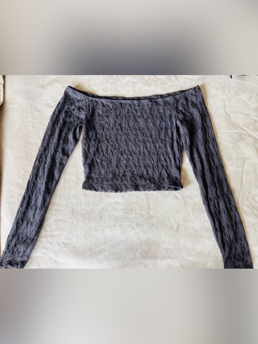 SHEIN Dark Gray Off-Shoulder Long Sleeve Crop Top